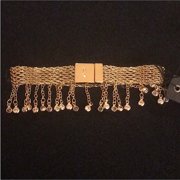 Vince Camuto Gold Crystal Fringe Mesh Bracelet with Magnetic Closure - Picture 5 of 7